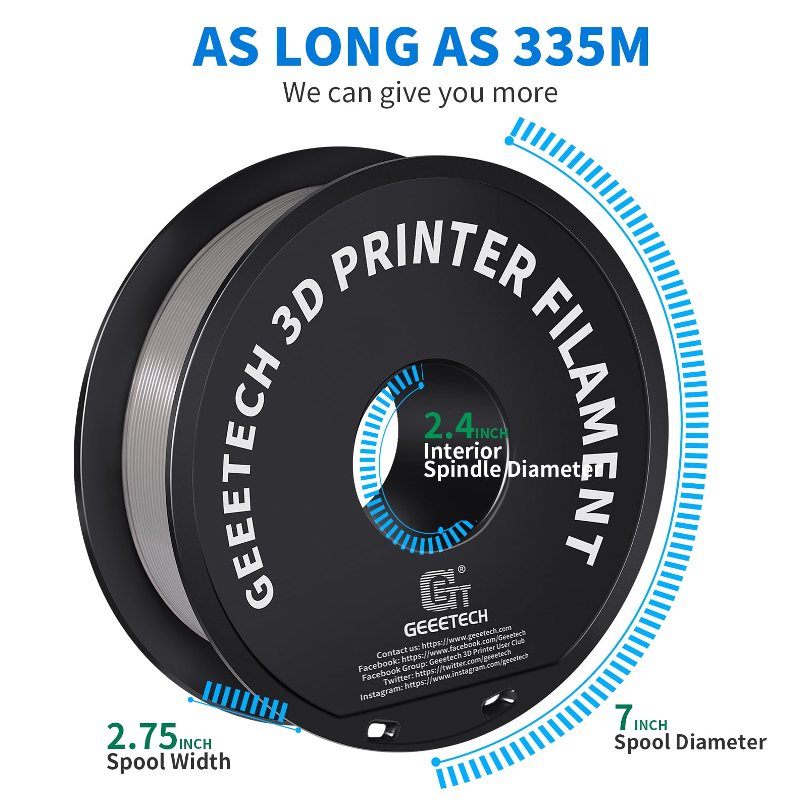 GEEETECH PLA 3D Printer Filament 1.75mm Gray, Dimensional Accuracy +/-0.03mm, 10kg (22lbs) , Vacuum Packaging, Fit for Most 3D FDM Printer