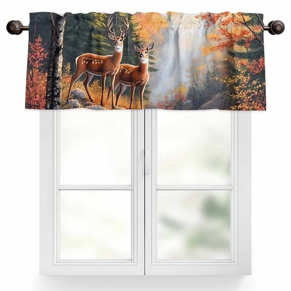 Deer Valances for Windows, 54 x 18in, Vintage Wildlife Rustic Rod Pocket Kitchen Valance Curtain Light Filtering Window Treatments for Living Room Bedroom, 1 Panel