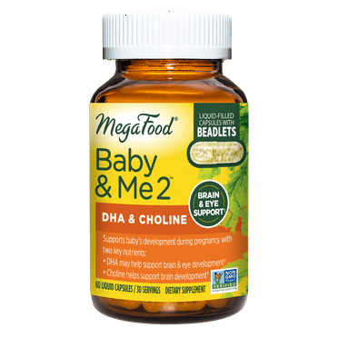 MegaFood Baby & Me 2 Prenatal DHA & Choline - Brain & Eye Development - Vegan, 30 Servings