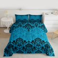 thumbnail image 2 of Manfei Retro bohemian Flowers Queen Comforter Set,Rustic Victorian Floral Bedding Sets,Blue Black Damask Bedding Comforter Set For Girls Boys,Super Cozy Room Decor Reversible,3 Pieces, 2 of 8