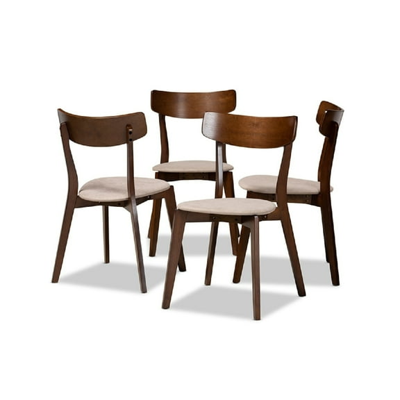 Baxton Studio Iora Mid-Century Modern Transitional Light Beige Fabric Upholstered and Walnut Brown Finished Wood 4-Piece