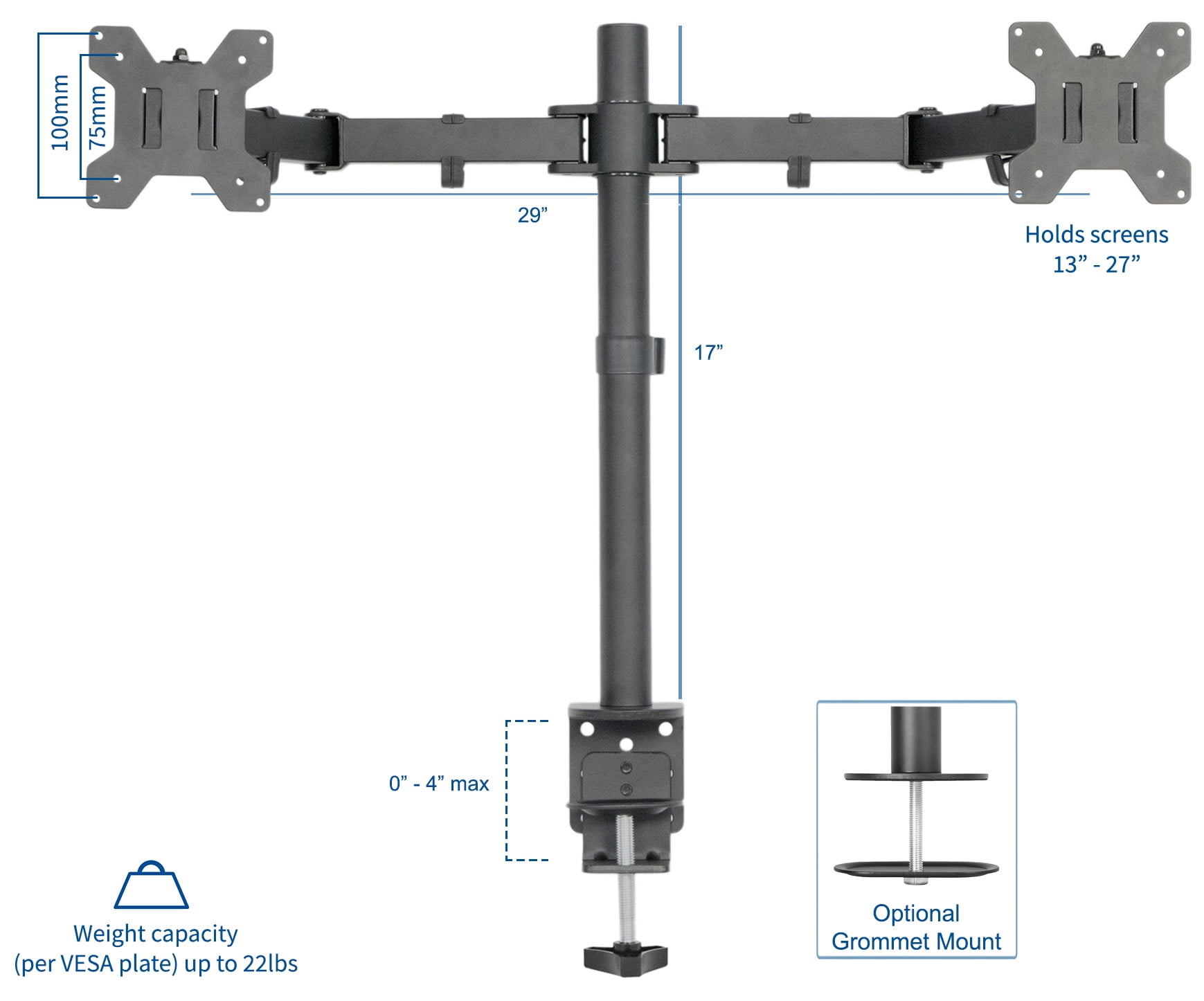 Vivo Dual Lcd Monitor Desk Mount Stand Heavy Duty Fully Adjule Fits 2 Screens Up To 27 V002