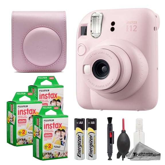 Fujifilm Instax Mini 12 Camera (Blossom Pink)   Case   Instax Mini Instant Film (60 Sheets)   Cleaning Kit (International Version)