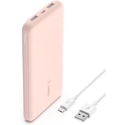 Belkin Portable Charger, USB-C Power Bank 10k w/ 1 USB-C Port and 2 USB-A Ports with USB-A to USB-C Cable for iPhone 16, 16 Plus, 16 Pro, 16 Pro Max, Samsung Galaxy S24, & More - Rose Gold