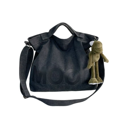 

Avamo Mens Canvas Crossbody Bags Zipper Shoulder Bag Large Capacity Tote Lightweight Handbags Durable Work Black with Pendant
