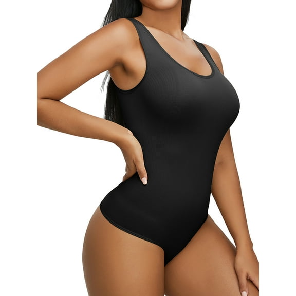 SHCKE Women's Bodysuits Ribbed Sleeveless Tops Shapewear Bodysuits Women Slimming Bodysuits Shapewear Tops Camisole Jumpsuit Sleeveless Shapewear Tank Tops Bodysuits, 1/3 PACK