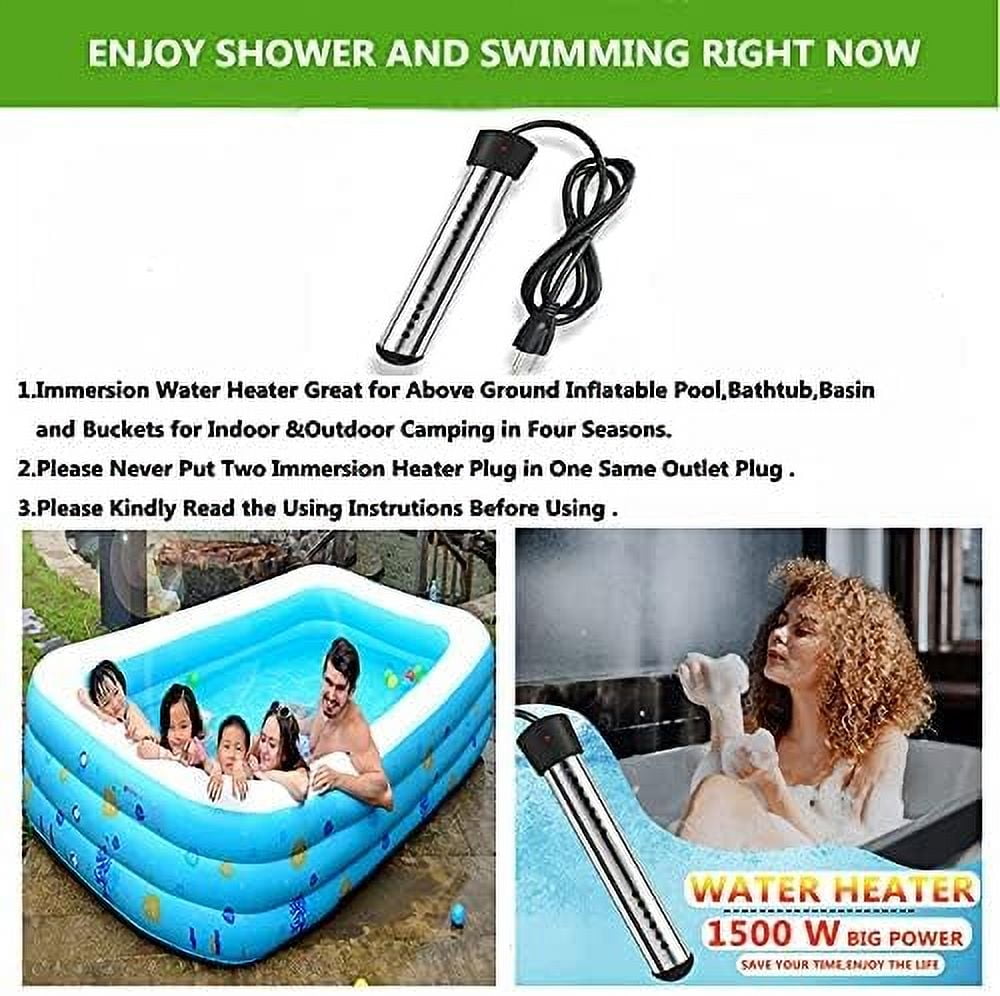 Portable Pool Immersion water Heater for Inflatable Pool Bathtub,Bucket Heater with 304 SS Guard,Electric Submersible Water Heater with LCD Thermometer,Heat 5 Gallon Water in Minutes In&Out
