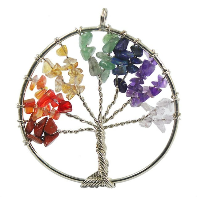 Colgante de árbol de la vida redondo de piedras preciosas naturales jinwen cadena collar regalo de joyería