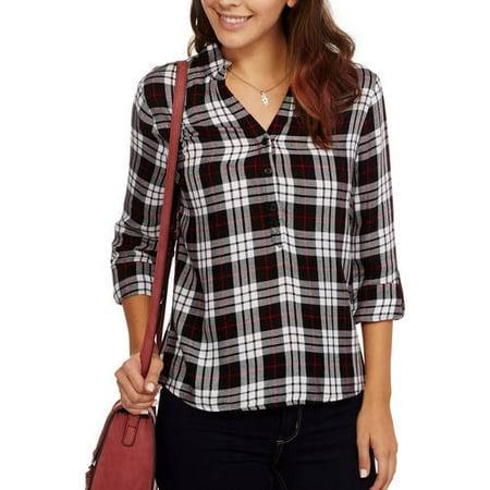 Women's Collorless Plaid Shirt - Walmart.com