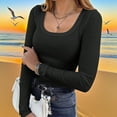 thumbnail image 5 of Women's Long Sleeve Square Neck Shirt, Ribbed Thermal Fitted Top 2026 Fall Layering Tees Casual Outfits, 5 of 7