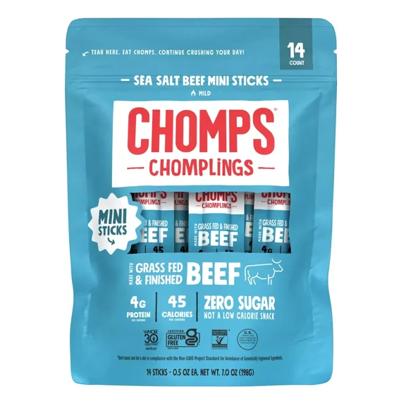 Chomps Chomplings Mild Sea Salt Mini Beef Sticks 14 - 0.5 oz Sticks