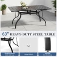 thumbnail image 5 of HOMREST 7 Piece Outdoor Patio Dining Set for 6, 63" Rectangular Metal Table with Umbrella Hole and Storage Shelf, Stackable Steel Chairs, Large Patio Furniture Set for Deck/Backyard/Poolside/Garden, 5 of 9