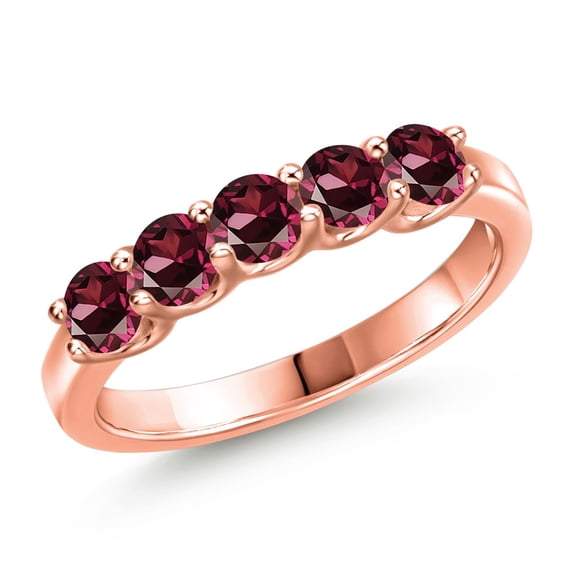 Gem Stone King 18K Rose Gold Plated Silver Red Rhodolite Garnet Wedding-Bands Ring for Women | 1.10 Cttw | Round 3.5MM | Gemstone January Birthstone | Size 6