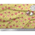 thumbnail image 2 of Soimoi Yellow Cotton Jersey Fabric Leaves & Blooming Camellias Floral Printed Fabric 1 Yard 64 Inch Wide, 2 of 3