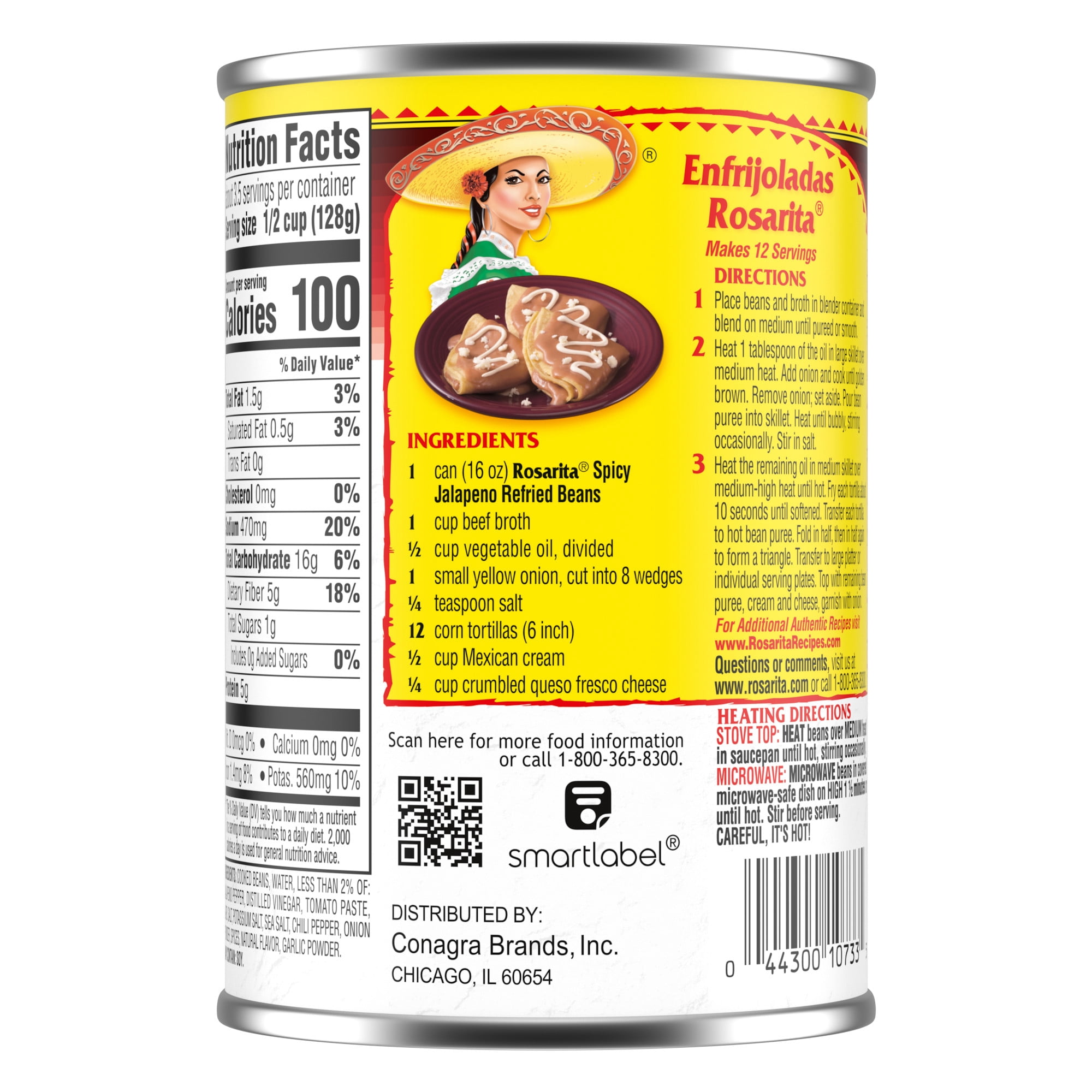 Rosarita Spicy Jalapeño Refried Beans, Canned Beans, 16 oz.