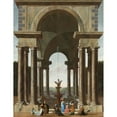 thumbnail image 2 of Jacob Ferdinand Saeys 19x24 Gold Ornate Framed and Double Matted Museum Art Print Titled - A Classical Portico with an Elegant Company Gathered by a Fountain (1694), 2 of 4
