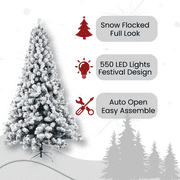 Ktaxon 6ft Pre-Lit Christmas Tree, Snow Flocked Xmas Tree Pine Tree with 550 LED Lights, Christmas Holiday Decor