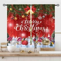 Christmas Curtains for Living Room, Red Xmas Merry Christmas Fir Twigs Ball New Year Winter Snow Holiday Party Decor Window Drapery Treatments for Bedroom Kitchen Bathroom Home 2 Panels, 55x39 Inch
