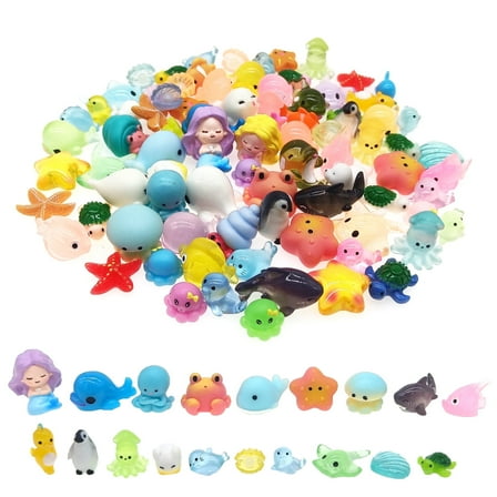 NIBERDA Ocean Mini Resin Animals Variety Pack Figurines 100 Pcs Tiny Plastic Animals Sea Creatures Figures to Hide for Miniature Fairy Garden Accessories
