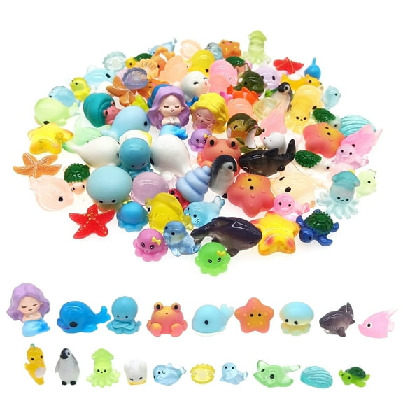 NIBERDA Ocean Mini Resin Animals Variety Pack Figurines 100 Pcs Tiny Plastic Animals Sea Creatures Figures to Hide for Miniature Fairy Garden Accessories