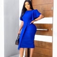thumbnail image 3 of AURA Womens Midi Pencil Dress High Waist Ruffle Short Sleeve Round Neck Solid Color S XXXL, 3 of 8