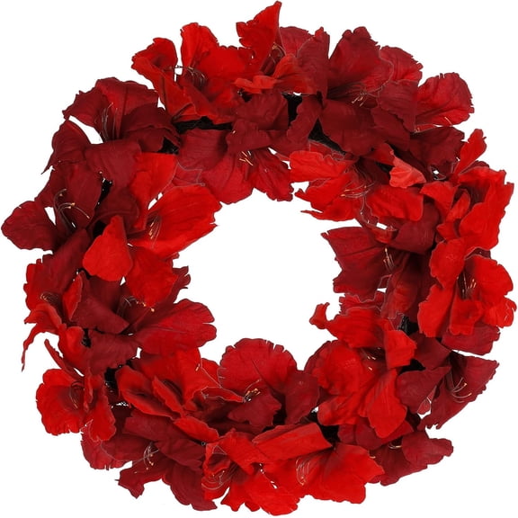 Guvpev 22” Artificial Amaryllis Wreath, Red Amaryllis Spring/Summer Floral Wreath for Front Door, Spring Flower Wreath for Indoor Outdoor Holiday Party Decorations