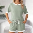 thumbnail image 4 of Gamivast Two Piece Sets for Women Summer Ribbed Knit Short Sleeve Tee & Shorts Outfits Contrast Trim Lounge Wear Casual Pajamas Soft Sporty, 4 of 5