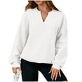thumbnail image 3 of qolati Womens Casual V Neck Sweatshirt Oversized Fleece Long Sleeve Shirts Lightweight Loose Drop Shoulder Solid Pullover Tops White XL, 3 of 6