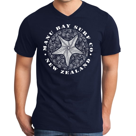 Mens Manu Bay Surf Company WHITE STARFISH Surfer T-shirt, Large New Navy