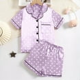 thumbnail image 2 of Lenpel Girls Boys Satin Pajamas Set Cute Short Sleeve Button down Printed Sleepwear Shorts 2 Pcs Summer Pj Sets, 2 of 7