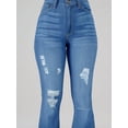 thumbnail image 5 of Flare Jeans for women High Waisted Distressed Pockets Fashionable Hip Lifting Raw Hem Button Zipper Vacation, 5 of 5