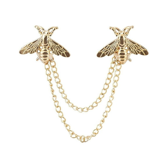 Knighthood Men's Golden Cute Bee with Hanging Chain Tassel Badge Suit Collar Brooch Lapel Pin