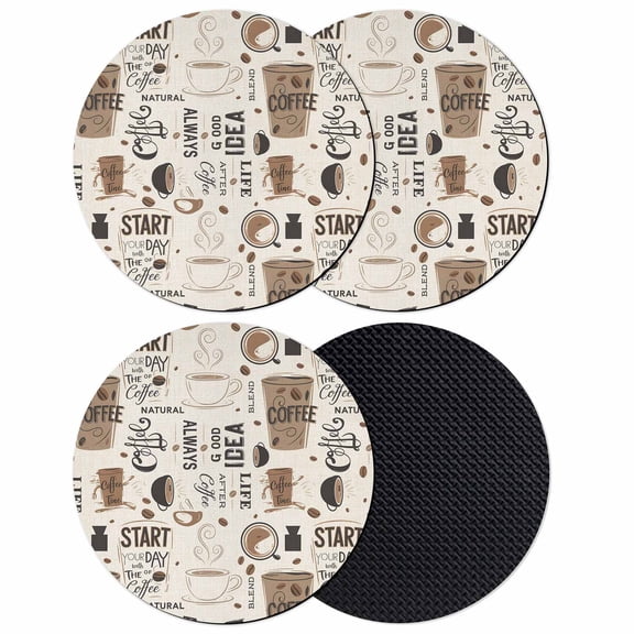 Coffee Coasters Set of 4, Brown Beans Cup Dessert Drink Monochrome Absorbent Coasters for Drinks, Coaster for Bar Office Dining Coffee Table Accessories Decor, Non Slip Round Desk Coaster