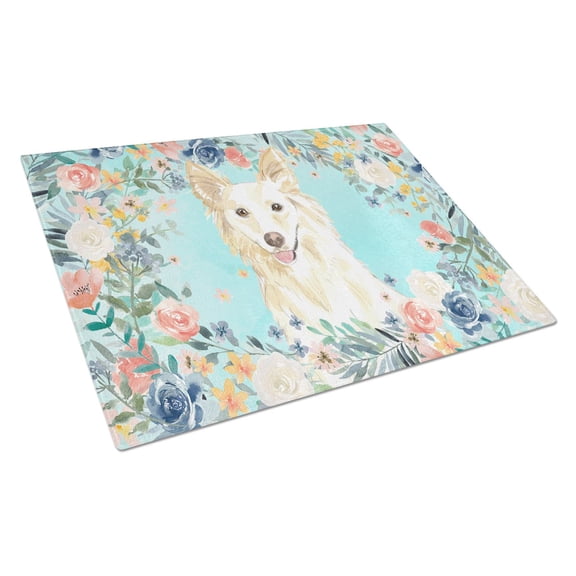 Carolines Treasures CK3403LCB White Collie Glass Cutting Board Large, 12H x 16W, multicolor