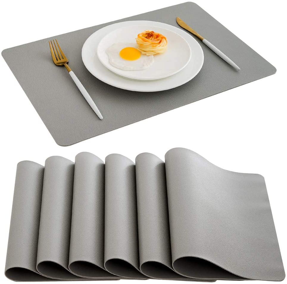adaptés pour les tables de cuisine les restaurants et les hôtels HINOR Lot de 6 sets de table en cuir synthétique noir imperméables 42 x 32 cm ，lavables 