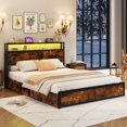thumbnail image 1 of Gymax Queen Size LED Bed Frame w/2-Tier Storage Headboard & 4 Drawers Charging Station, 1 of 10