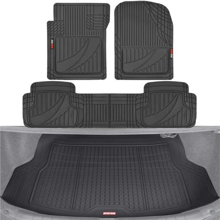 Motor Trend FlexTough Advanced Black Rubber Car Floor Mats with Cargo Liner Full Set – Front & Rear Combo Trim to Fit Floor Mats for Cars Truck Van SUV, All Weather Automotive Floor Liners