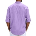 thumbnail image 4 of Satingcolo Linen Henley Shirts for Men V Neck Long Sleeve Band Collar Button Shirts Casual Breathable Vacation Hippie Top,Purple 5XL, 4 of 5