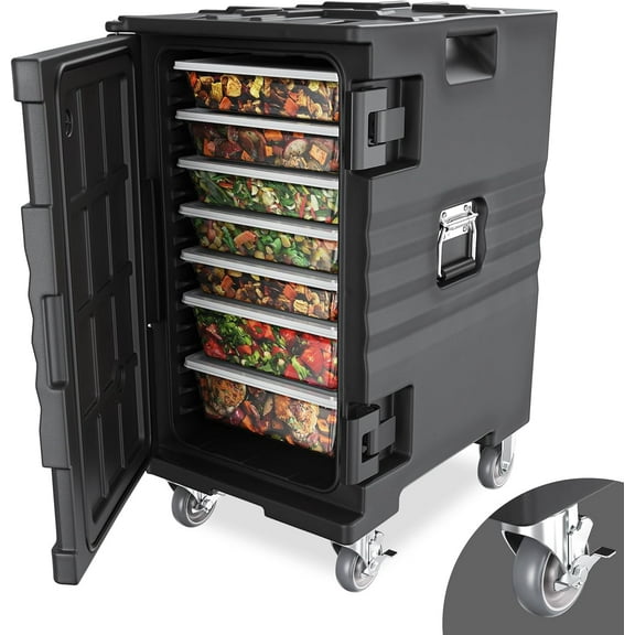 ROVSUN Hot Box Food Warmer, Insulated Food Pan Carrier w/Lockable Wheels Double Buckles and Handles, Stackable Hot Boxes for Catering Restaurant Canteen Family Party