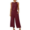 thumbnail image 1 of Mgmyaa Womens Summer 2 Piece Outfits Linen Crop Tank Tops Lounge Matching Sets & Long Track Pants Tracksuits, 1 of 8