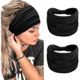 thumbnail image 1 of wonima44 TERSE 2 Packs Headbands for Women Boho Extra Wide 7’’ Black Head Bands African Knotted Non Slip Fashion Hair Band Stretch Yoga Workout Running Gym Hairbands Turban Bandana for Girls, 1 of 1