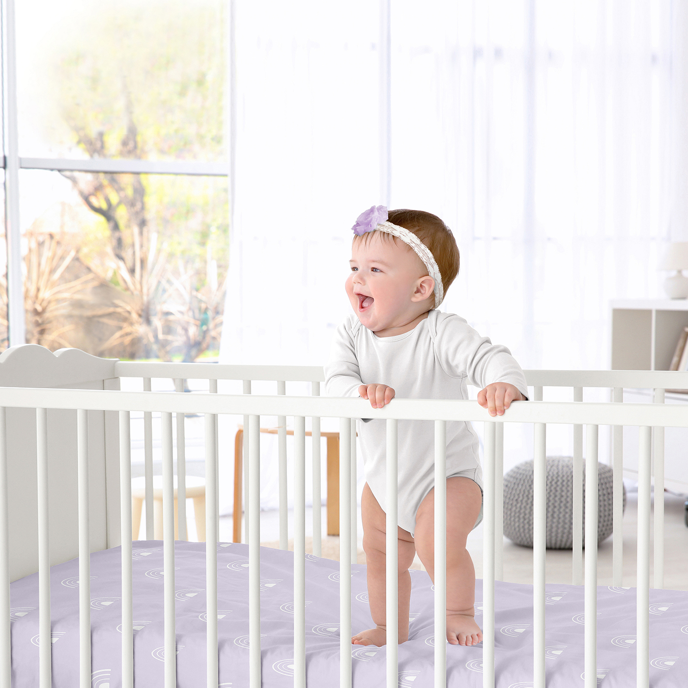 Sweet Jojo Designs Boho Rainbow Lavender Purple and White Fitted Crib Sheet