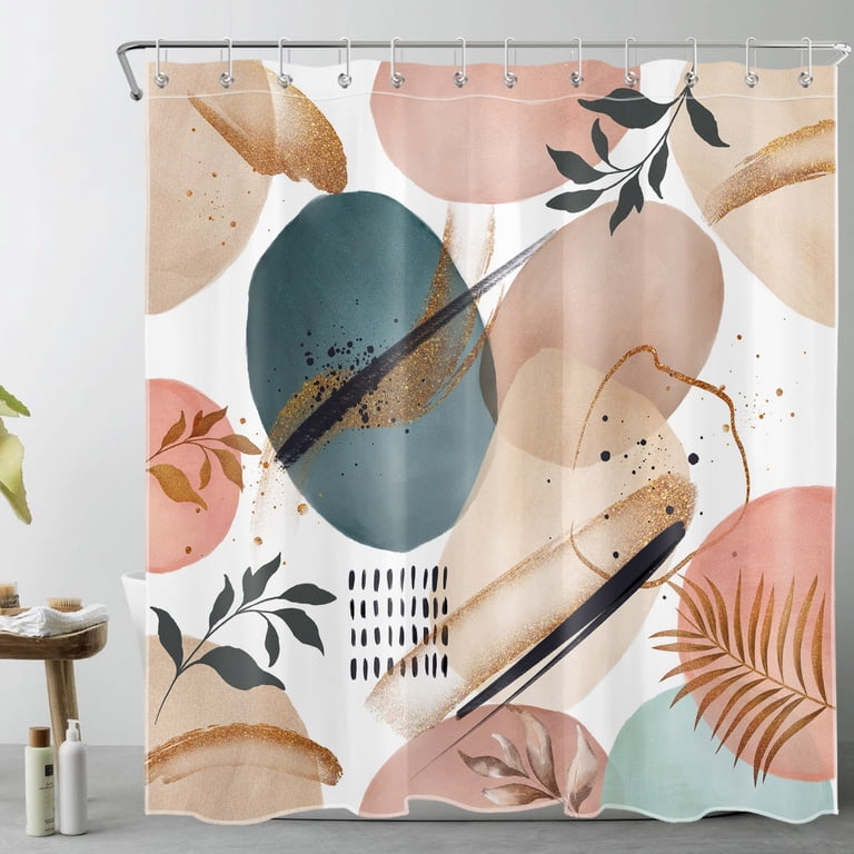 Mid Century Abstract Shower Curtain 72x78" - Modern Geometric Art Bathroom Decor, Polyester Fabric
