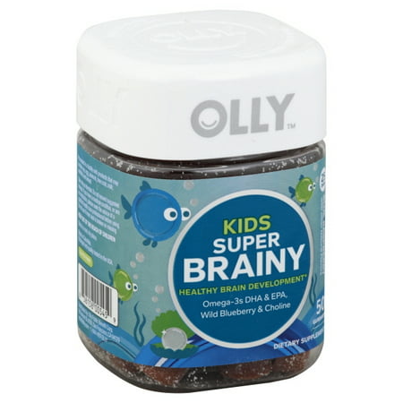 OLLY Kids Super Brainy Omega 3S DHA/EPA Gummy Supplements, Blue Raspberry, 50