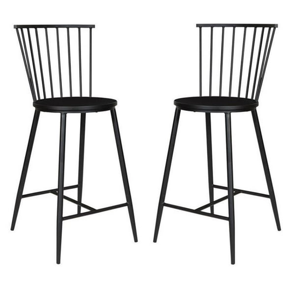 Home Square 2 Piece 26" Counter Stool Set with Metal Frame in Black