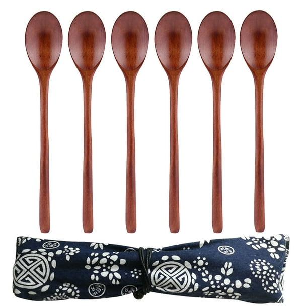 Moocorvic Wooden Spoons 6 Pieces Wood Soup Spoons for Eating Mixing