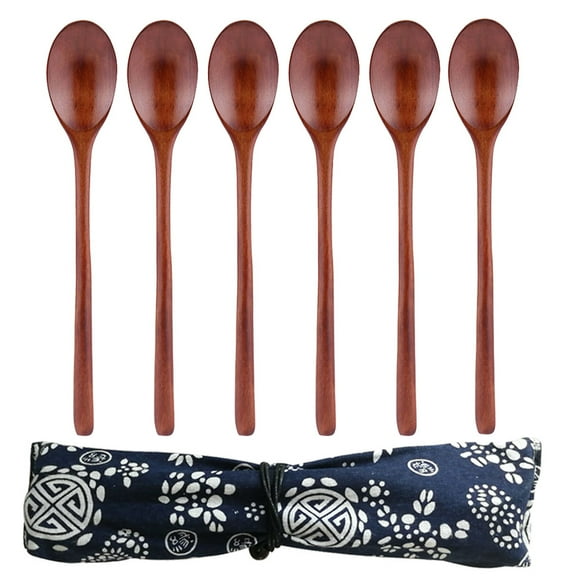 zttd wooden spoons 6 pieces wood soup spoons for eating mixing stirring cooking long a