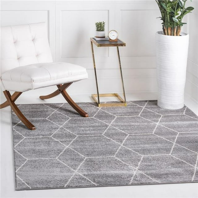 Unique Loom 3151525 3 x 3 ft. Geometric Trellis Frieze Square Rug, Light Gray