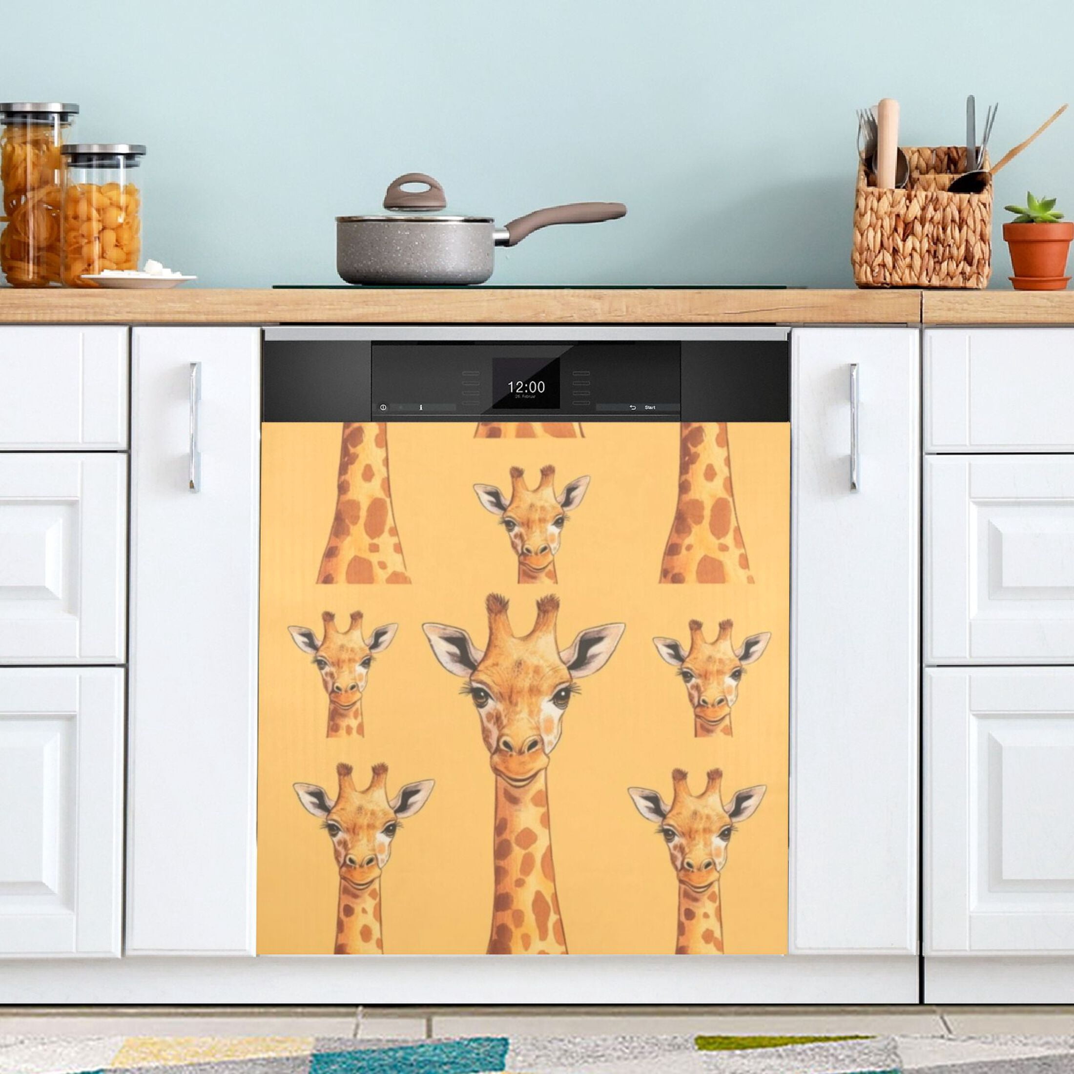Dishwasher Magnetic Sticker 23x26 Inch Refrigerator Magnetic Sticker Washing Machine Magnetic Sticker Kitchen Panel Magnetic Sticker Home Decor Orange Cartoon Giraffe
