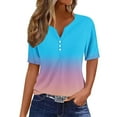 thumbnail image 3 of YOTAMI Plus Size Blouses for Women - Short Sleeve Gradient Print Graphic T-Shirts for Work Button V-Neck Summer Soft Shirts Sky Blue, Sizes S-3X, 3 of 5